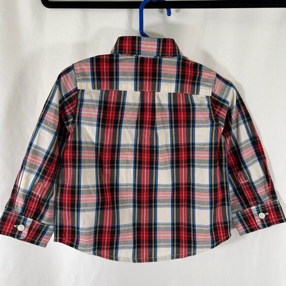 CrewCuts Dress Shirt Boys 18-24 Months Red Blue Plaid Button Up Shirt Collared - Picture 6 of 6